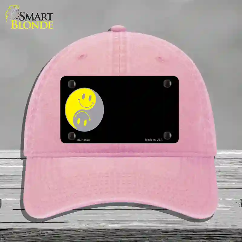 Yin Yang Smiley Offset Novelty License Plate Hat Unconstructed Cotton / Pink