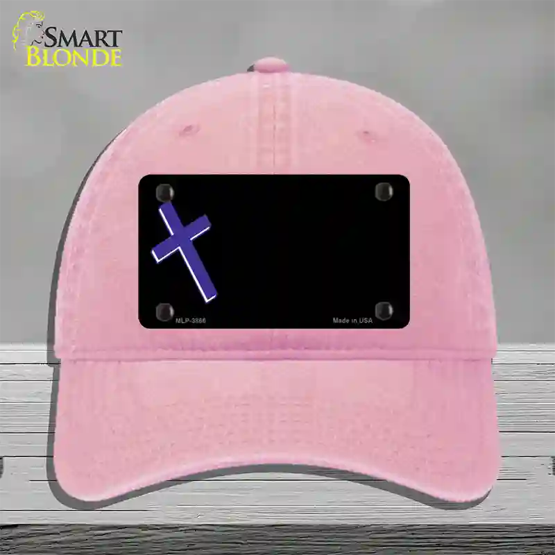 Purple Cross Offset Novelty License Plate Hat Unconstructed Cotton / Pink