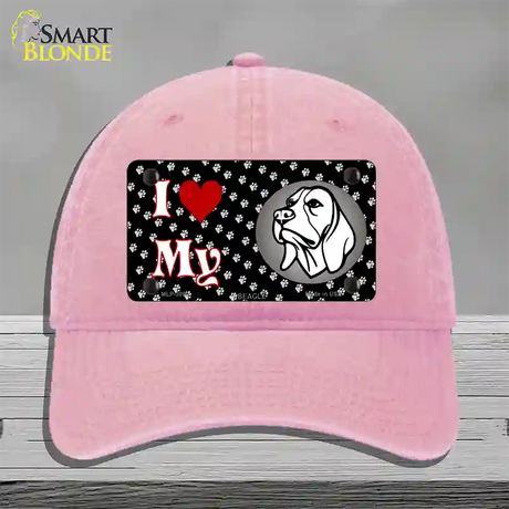 I Love My Beagle Dog Novelty License Plate Hat Unconstructed Cotton / Pink