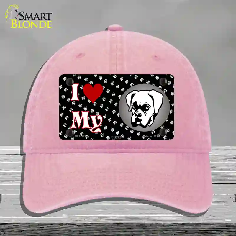 I Love My Boxer Novelty License Plate Hat Unconstructed Cotton / Pink