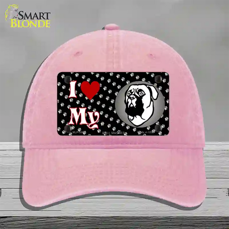 I Love My Bull Mastiff Novelty License Plate Hat Unconstructed Cotton / Pink