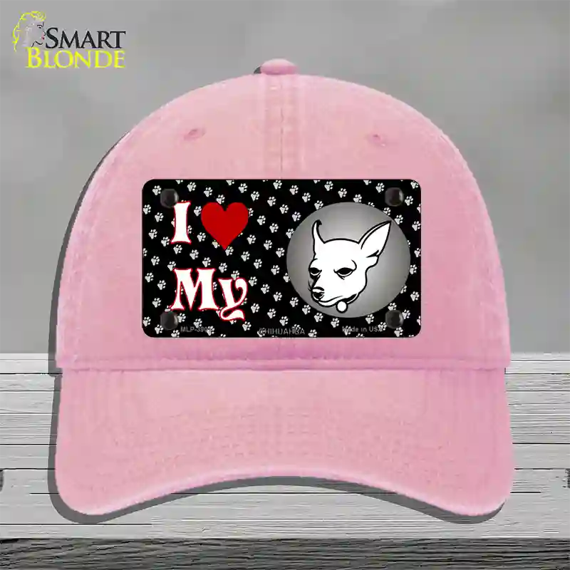 I Love My Chihuahua Novelty License Plate Hat Unconstructed Cotton / Pink