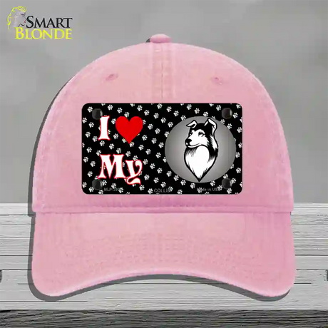 I Love My Collie Novelty License Plate Hat Unconstructed Cotton / Pink