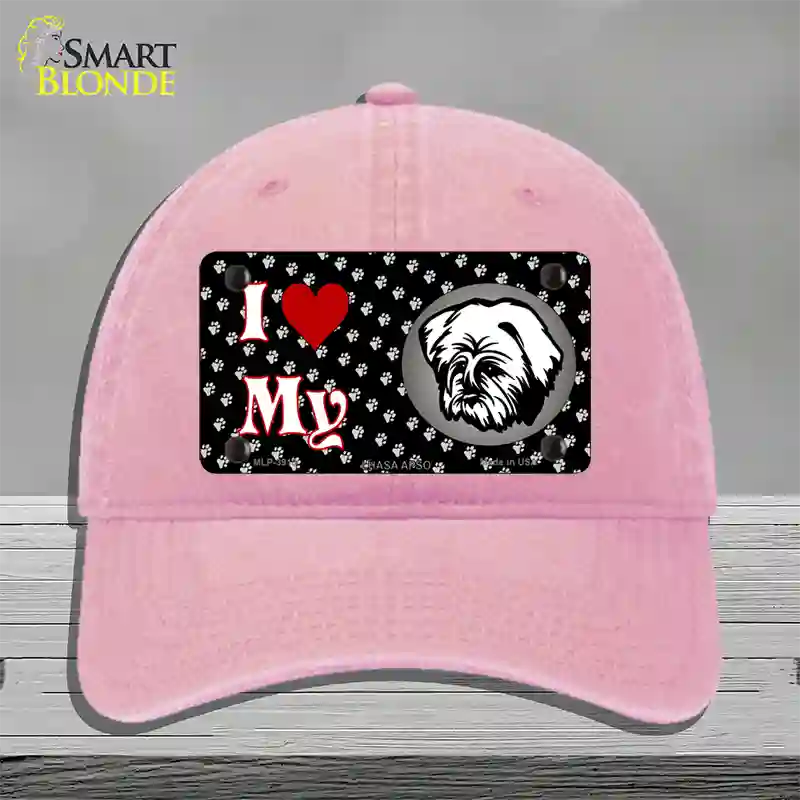 I Love My Lhasa Apso Novelty License Plate Hat Unconstructed Cotton / Pink