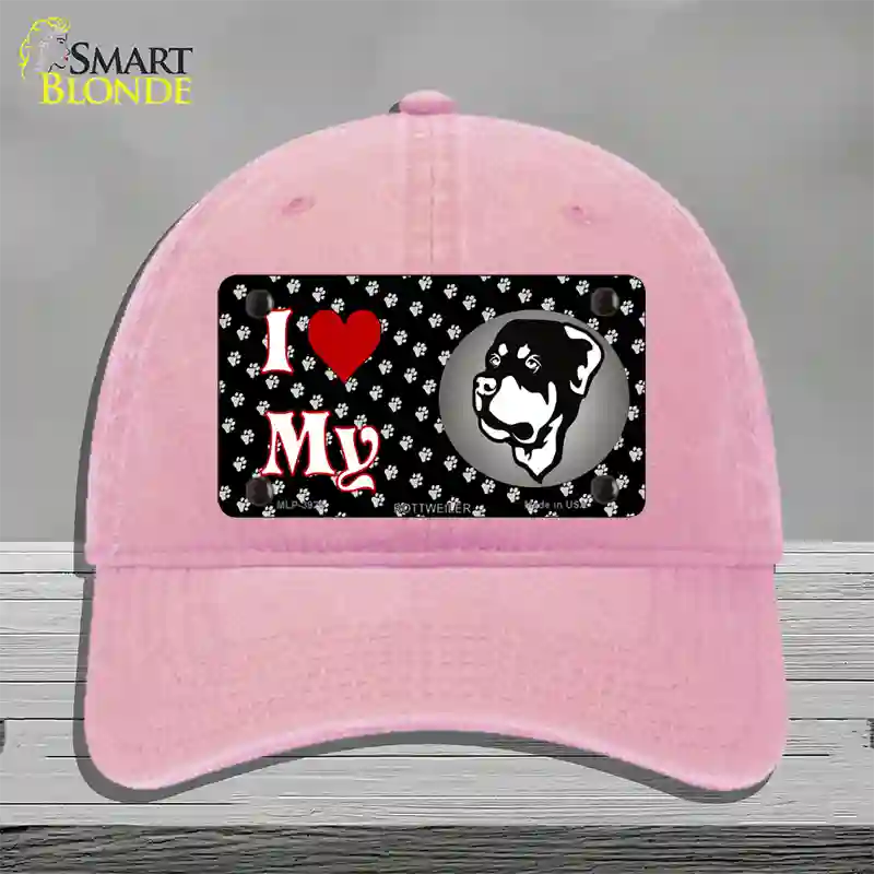 I Love My Rottweiler Novelty License Plate Hat Unconstructed Cotton / Pink