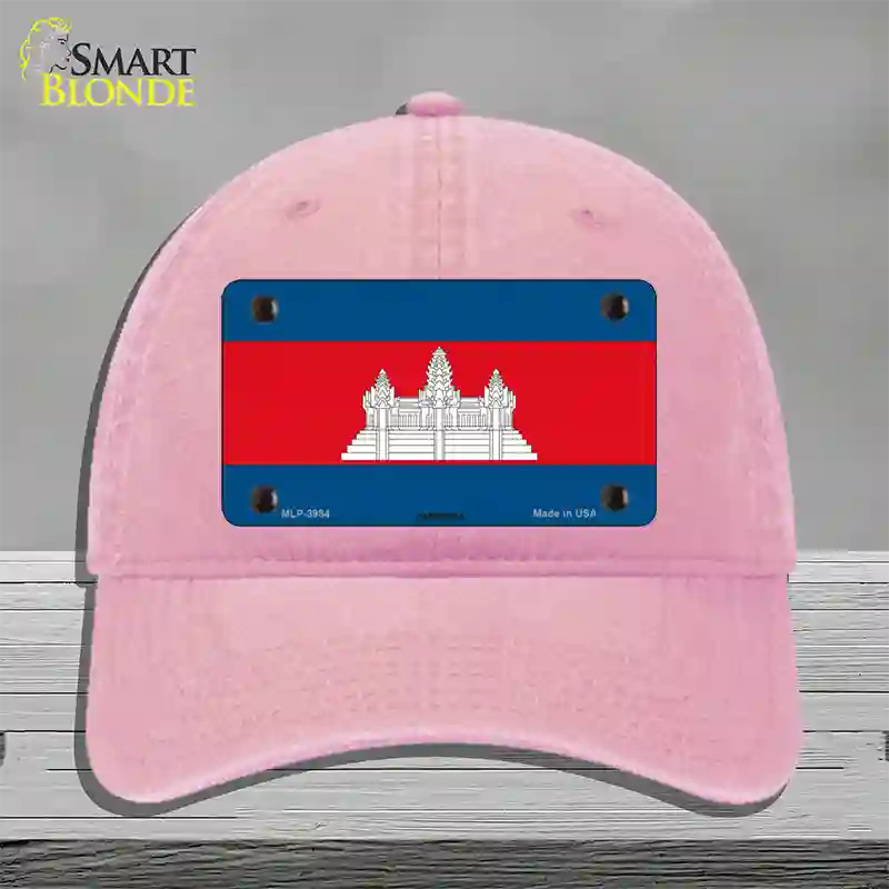 Cambodia Flag Novelty License Plate Hat Unconstructed Cotton / Pink