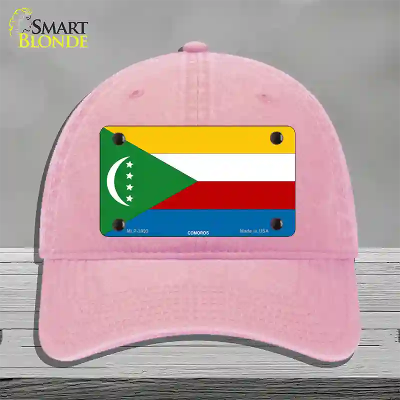 Comoros Flag Novelty License Plate Hat Unconstructed Cotton / Pink