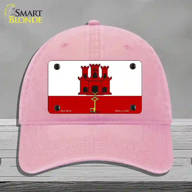 Gibraltar Flag Novelty License Plate Hat Unconstructed Cotton / Pink