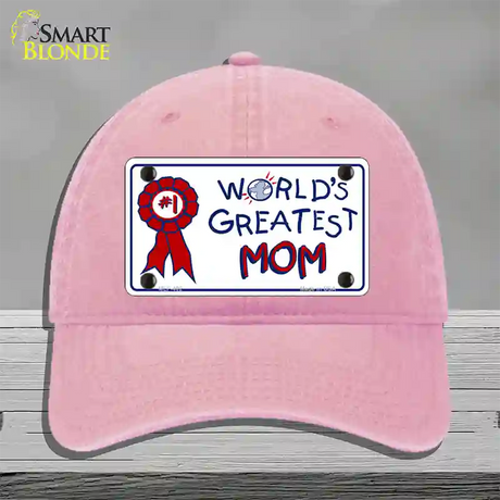 Worlds Greatest Mom Novelty License Plate Hat Unconstructed Cotton / Pink