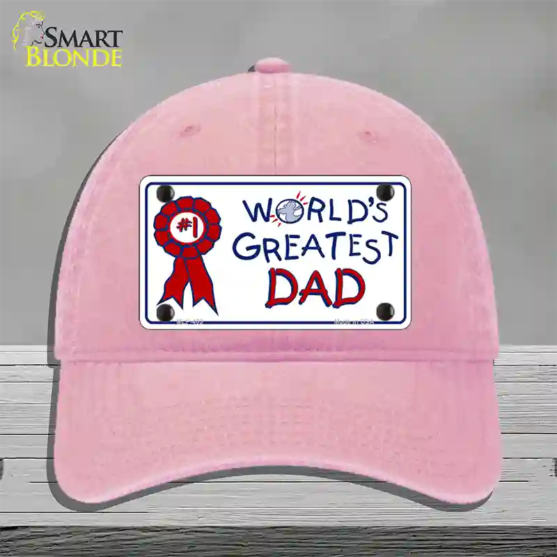 Worlds Greatest Dad Novelty License Plate Hat Unconstructed Cotton / Pink