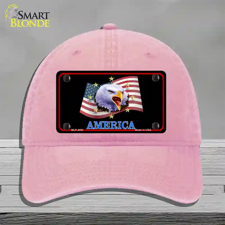 Waving Flag Bald Eagle Black Novelty License Plate Hat Unconstructed Cotton / Pink