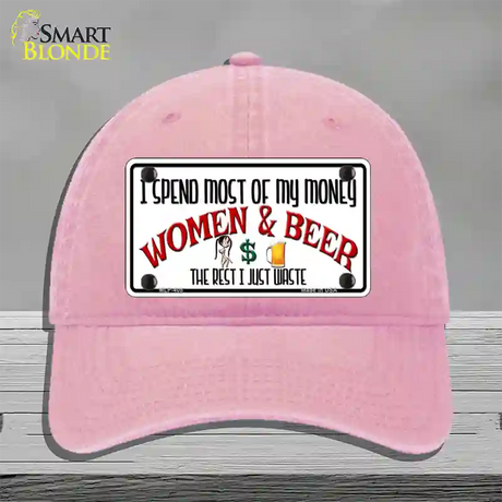 Money On Women And Beer Novelty License Plate Hat Unconstructed Cotton / Pink