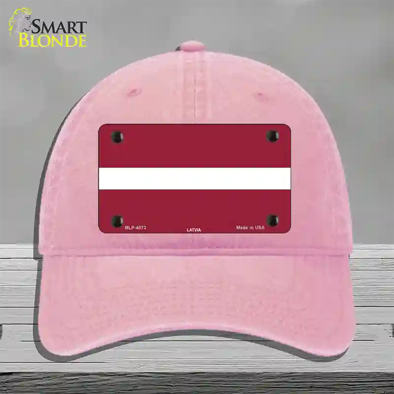 Latvia Flag Novelty License Plate Hat Unconstructed Cotton / Pink