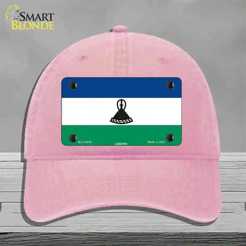 Lesotho Flag Novelty License Plate Hat Unconstructed Cotton / Pink