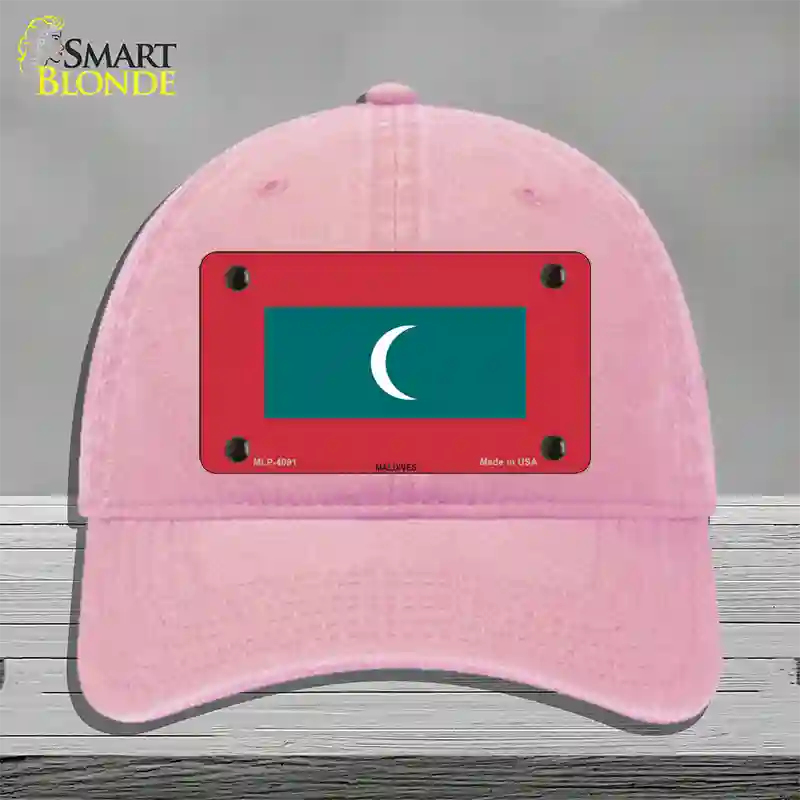 Maldives Flag Novelty License Plate Hat Unconstructed Cotton / Pink