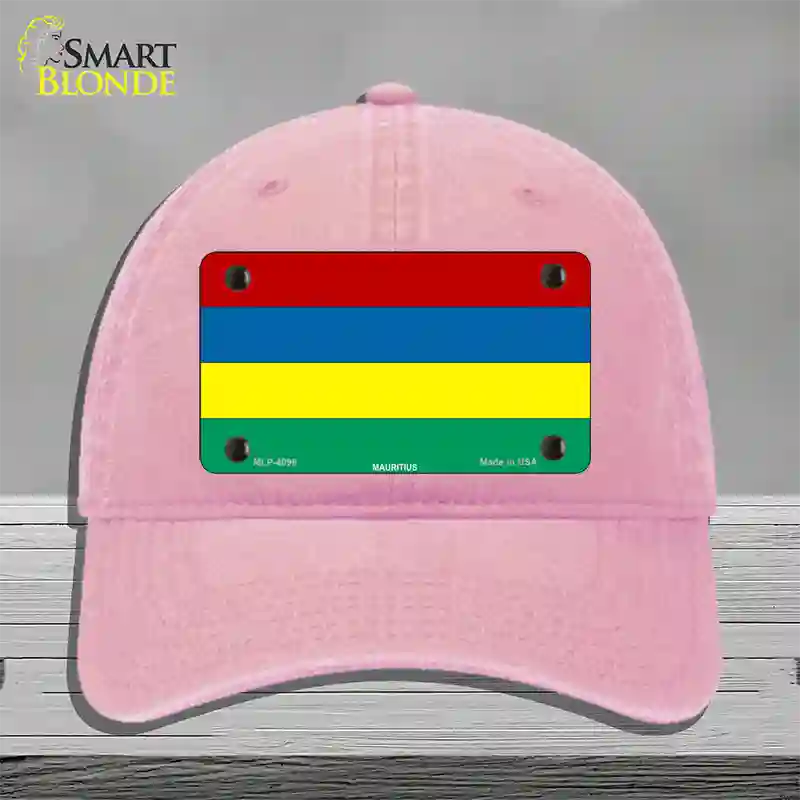 Mauritius Flag Novelty License Plate Hat Unconstructed Cotton / Pink