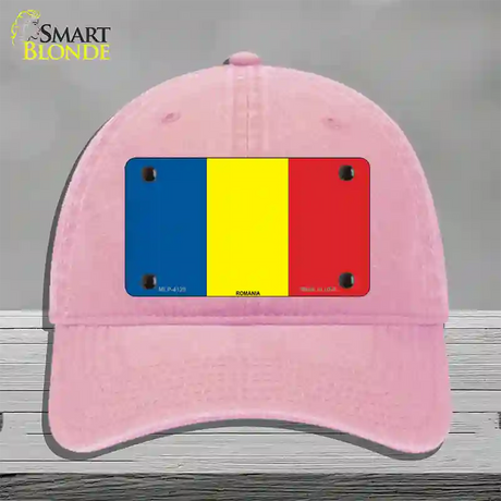 Romania Flag Novelty License Plate Hat Unconstructed Cotton / Pink