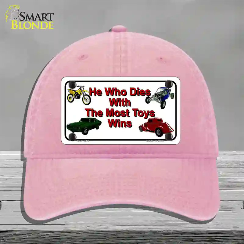 He With The Most Toys Wins Novelty License Plate Hat Unconstructed Cotton / Pink