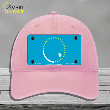 South Pacific Commission Flag Novelty License Plate Hat Unconstructed Cotton / Pink