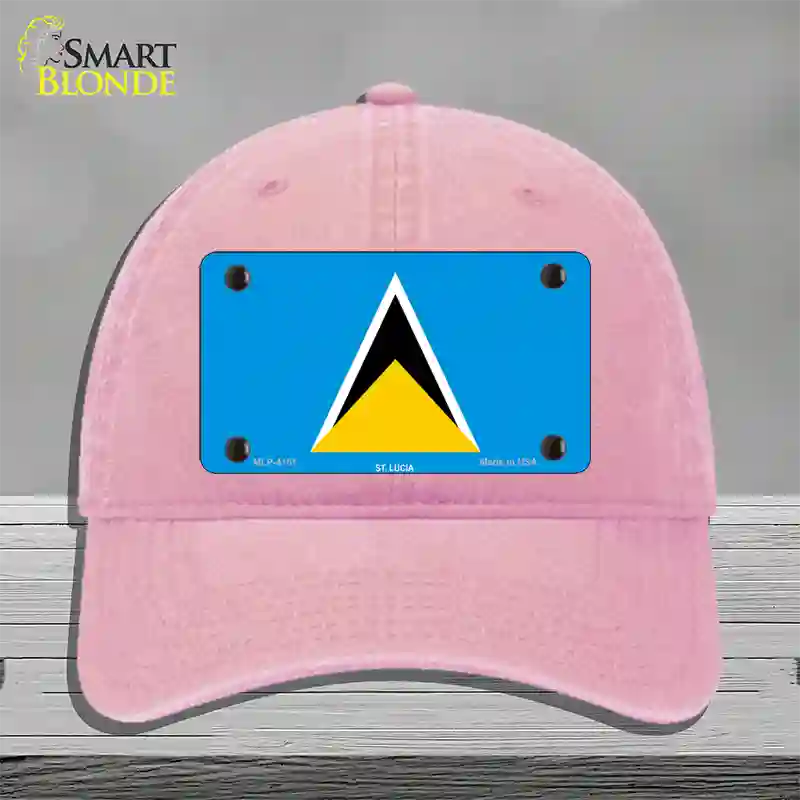 St Lucia Flag Novelty License Plate Hat Unconstructed Cotton / Pink