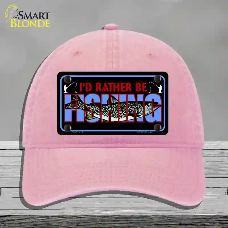 Rather Be Fishing Novelty License Plate Hat Unconstructed Cotton / Pink