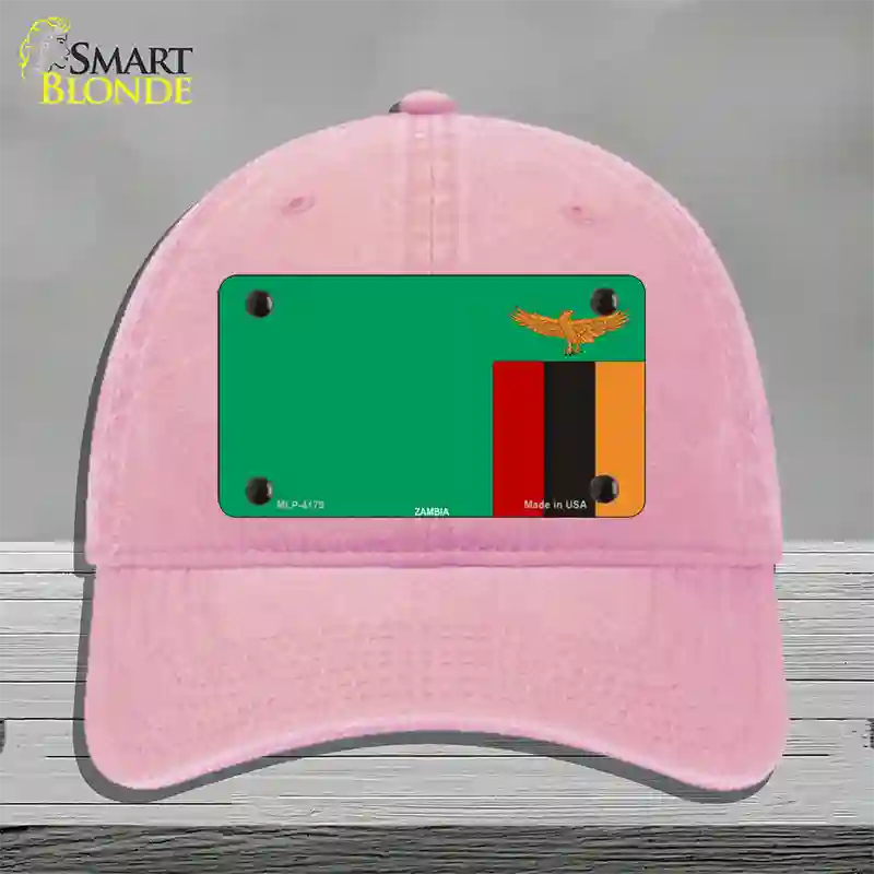 Zambia Flag Novelty License Plate Hat Unconstructed Cotton / Pink