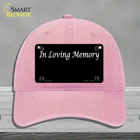 In Loving Memory Black Novelty License Plate Hat Unconstructed Cotton / Pink