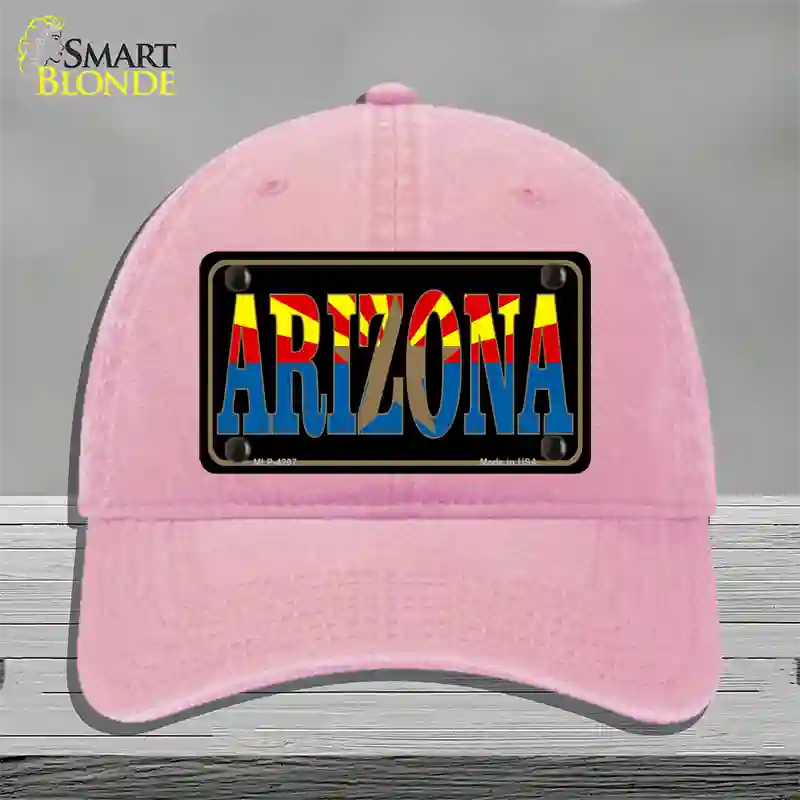 Arizona Inlayed State Flag Novelty License Plate Hat Unconstructed Cotton / Pink