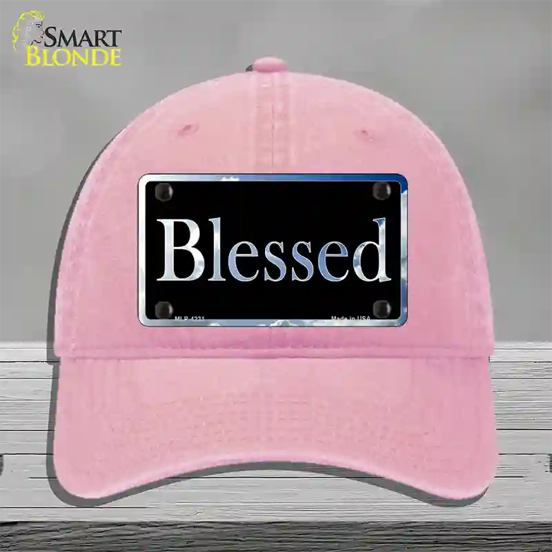 Blessed Blue Sky Cloud Novelty License Plate Hat Unconstructed Cotton / Pink