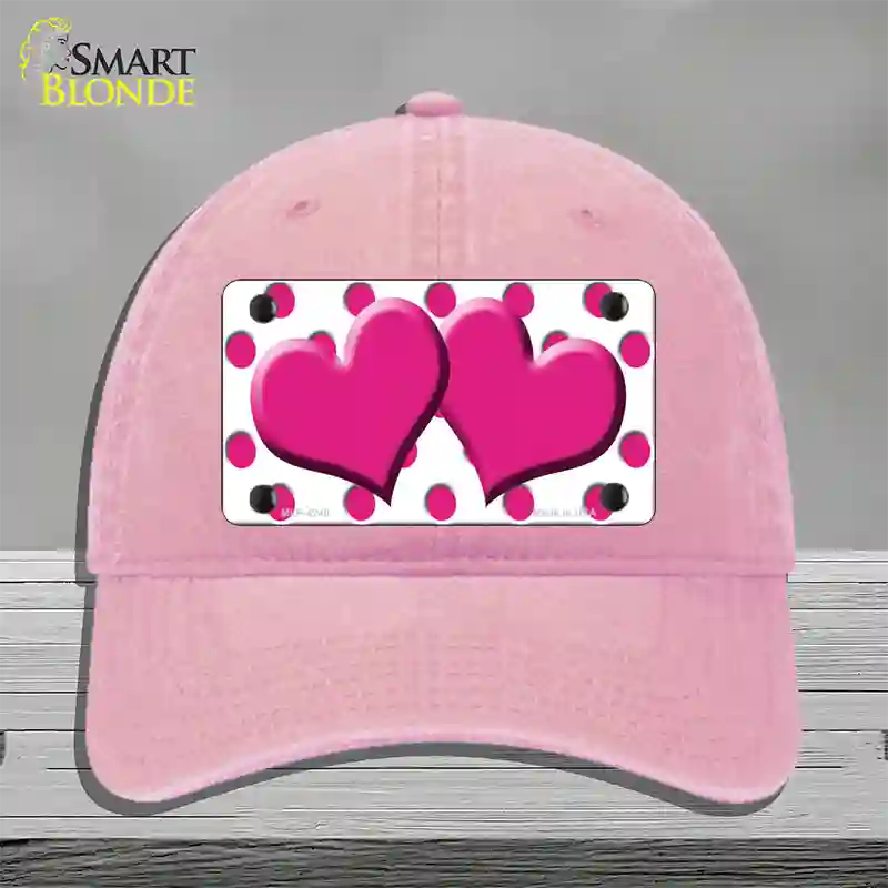 Hot Pink White Polka Dot Hot Pink Centered Hearts Novelty License Plate Hat Unconstructed Cotton / Pink