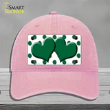 Green White Polka Dot Green Centered Hearts Novelty License Plate Hat Unconstructed Cotton / Pink