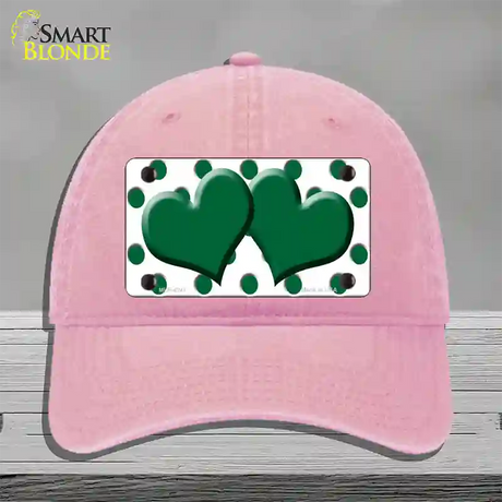 Green White Polka Dot Green Centered Hearts Novelty License Plate Hat Unconstructed Cotton / Pink