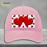 Red White Polka Dot Red Centered Hearts Novelty License Plate Hat Unconstructed Cotton / Pink