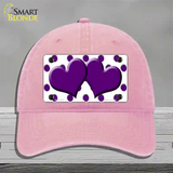 Purple White Polka Dot Purple Centered Hearts Novelty License Plate Hat Unconstructed Cotton / Pink