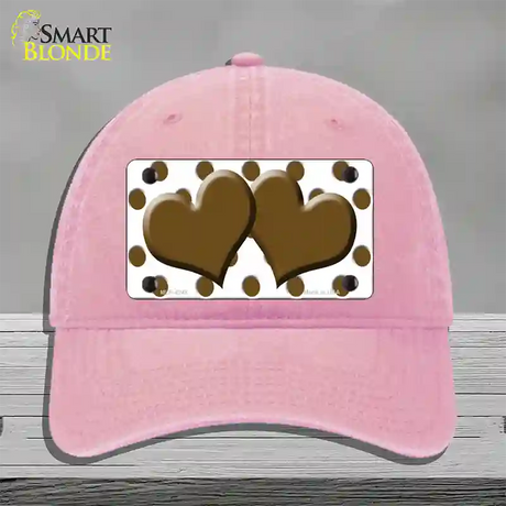 Brown White Polka Dot With Brown Centered Hearts Novelty License Plate Hat Unconstructed Cotton / Pink