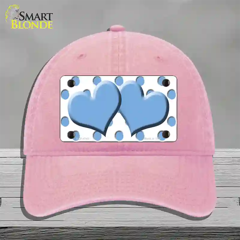 Light Blue White Polka Dot Light Blue Centered Hearts Novelty License Plate Hat Unconstructed Cotton / Pink