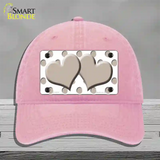 Tan White Polka Dot Tan Centered Hearts Novelty License Plate Hat Unconstructed Cotton / Pink