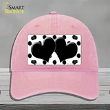 Black White Polka Dot Black Centered Hearts Novelty License Plate Hat Unconstructed Cotton / Pink