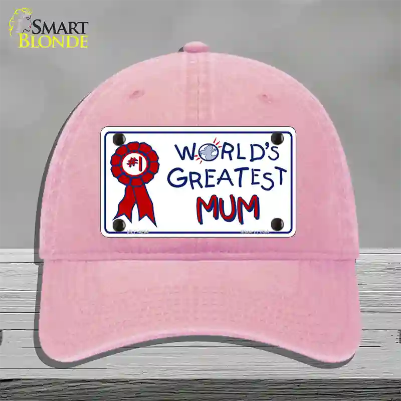 Worlds Greatest Mum Novelty License Plate Hat Unconstructed Cotton / Pink