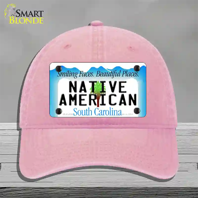 Native American South Carolina Novelty License Plate Hat Unconstructed Cotton / Pink