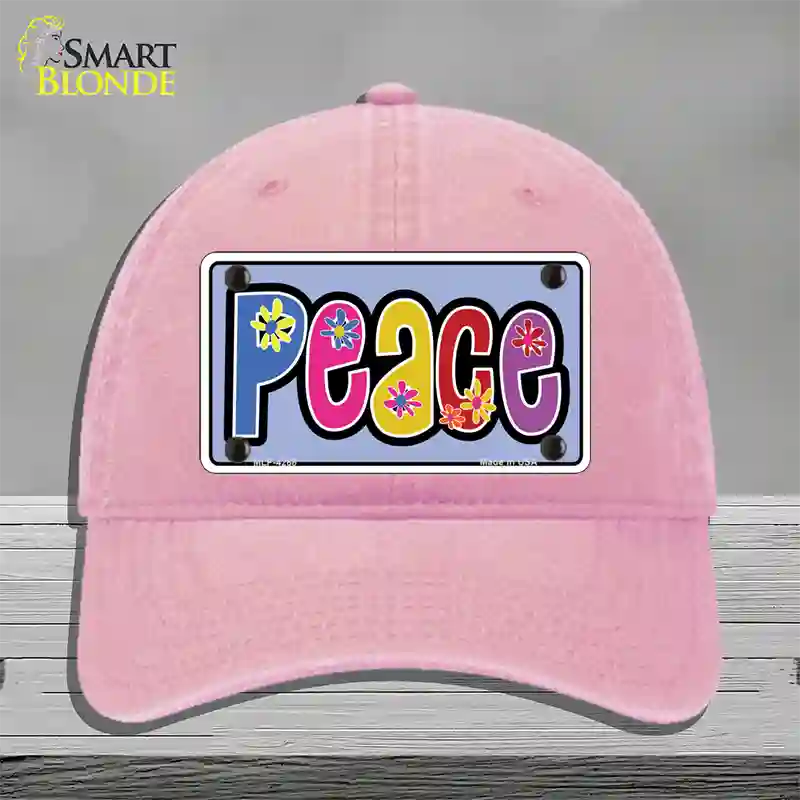 Peace And Flowers Novelty License Plate Hat Unconstructed Cotton / Pink