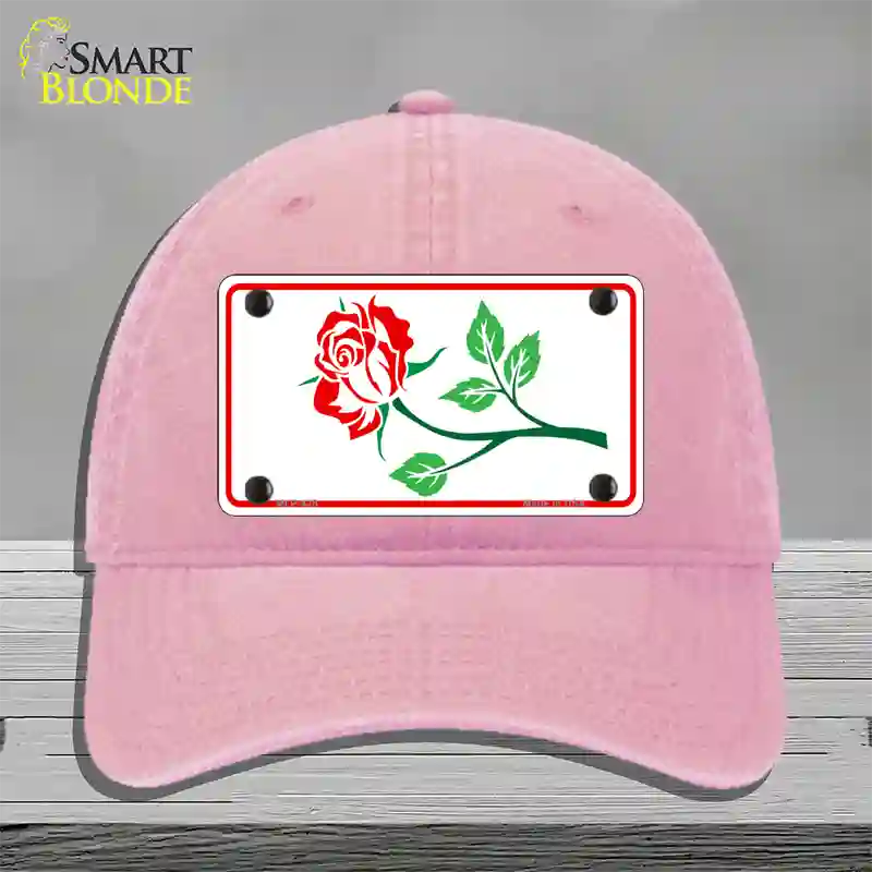 Rose Design White Novelty License Plate Hat Unconstructed Cotton / Pink