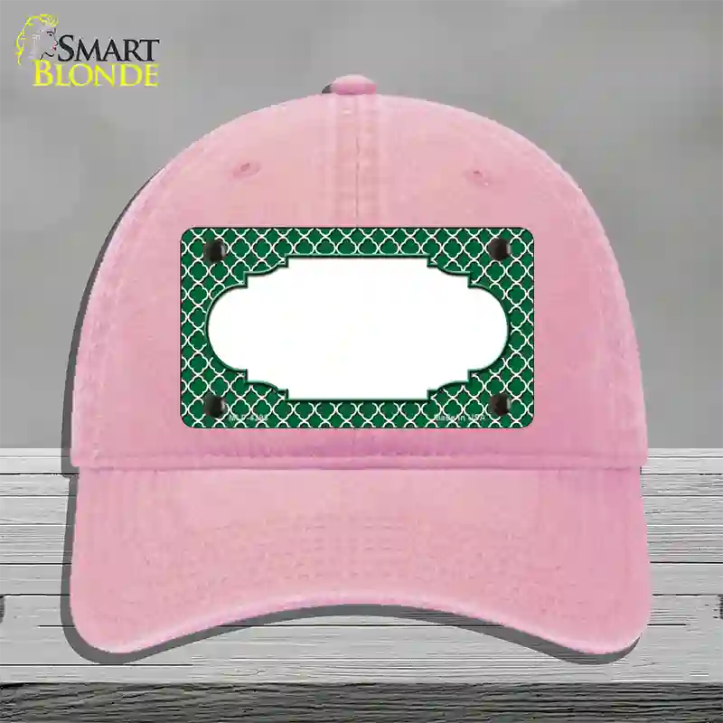 Green White Quatrefoil Center Scallop Novelty License Plate Hat Unconstructed Cotton / Pink