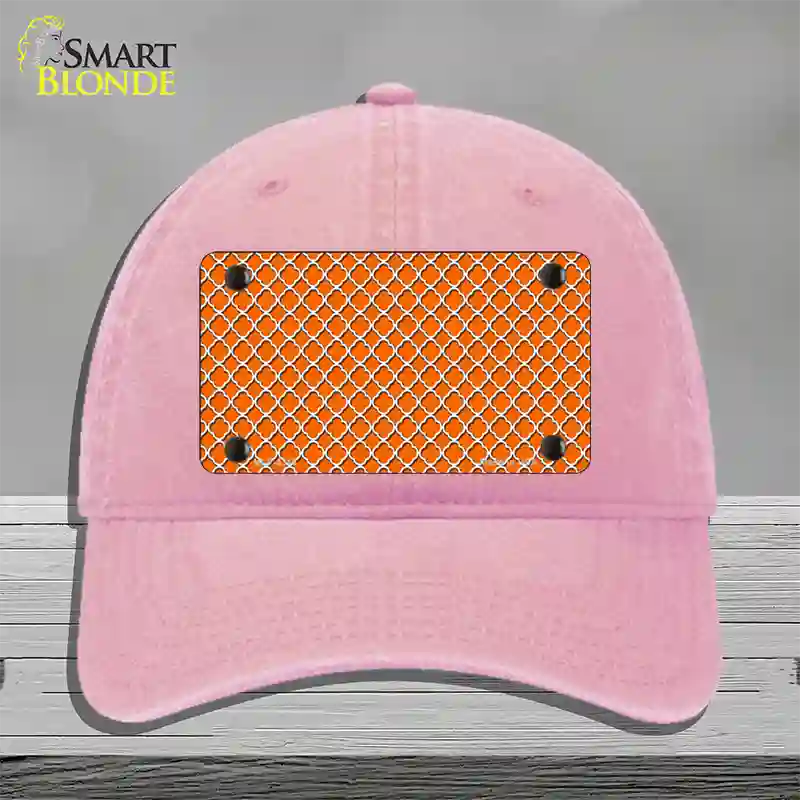 Orange White Quatrefoil Novelty License Plate Hat Unconstructed Cotton / Pink