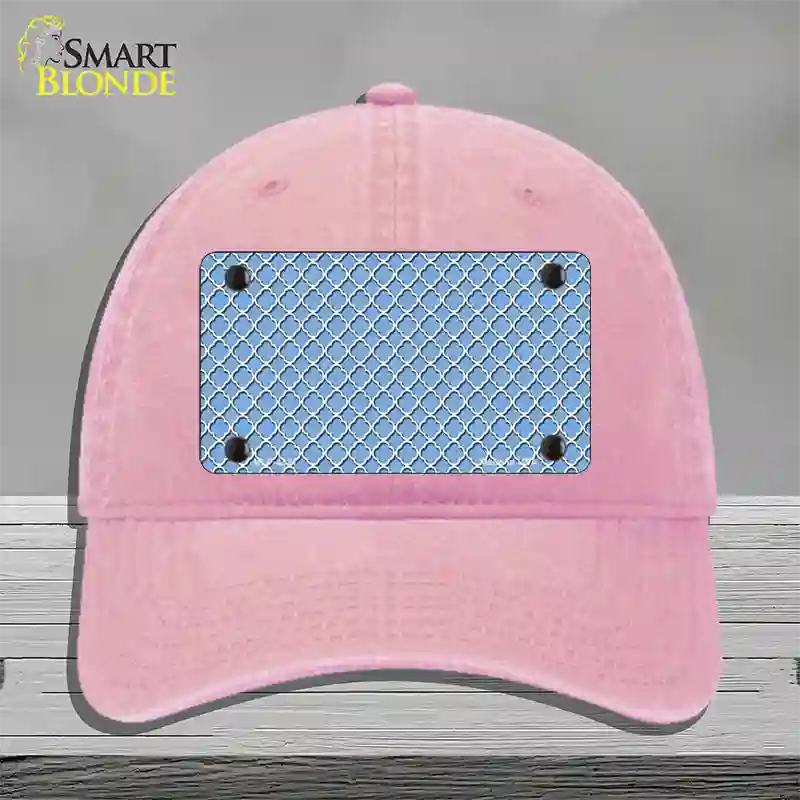 Light Blue White Quatrefoil Novelty License Plate Hat Unconstructed Cotton / Pink