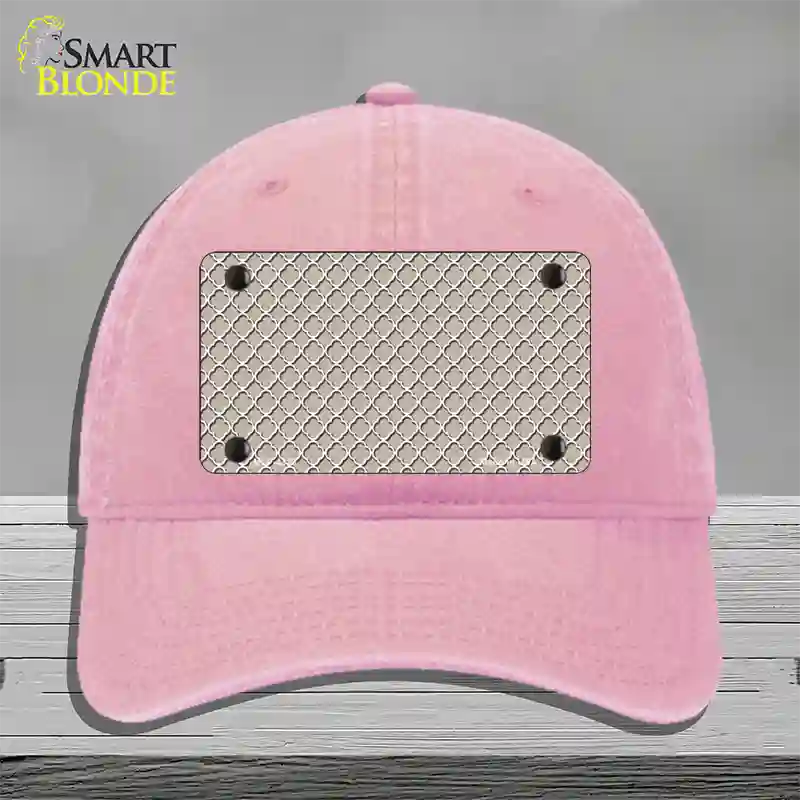 Tan White Quatrefoil Novelty License Plate Hat Unconstructed Cotton / Pink