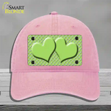 Lime Green White Quatrefoil Lime Green Center Hearts Novelty License Plate Hat Unconstructed Cotton / Pink