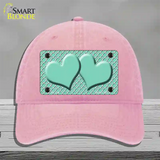 Mint White Quatrefoil And Mint Center Hearts Novelty License Plate Hat Unconstructed Cotton / Pink