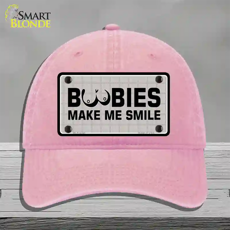 Boobies Make Me Smile Novelty License Plate Hat Unconstructed Cotton / Pink