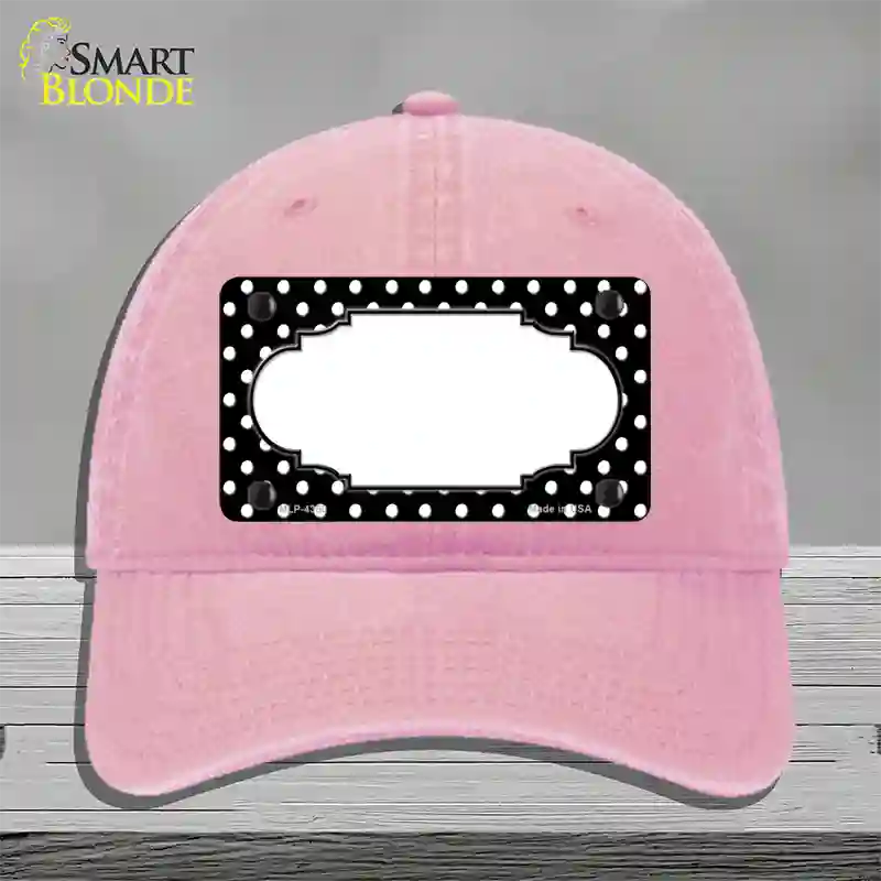 Scallop Black White Polka Dot Novelty License Plate Hat Unconstructed Cotton / Pink